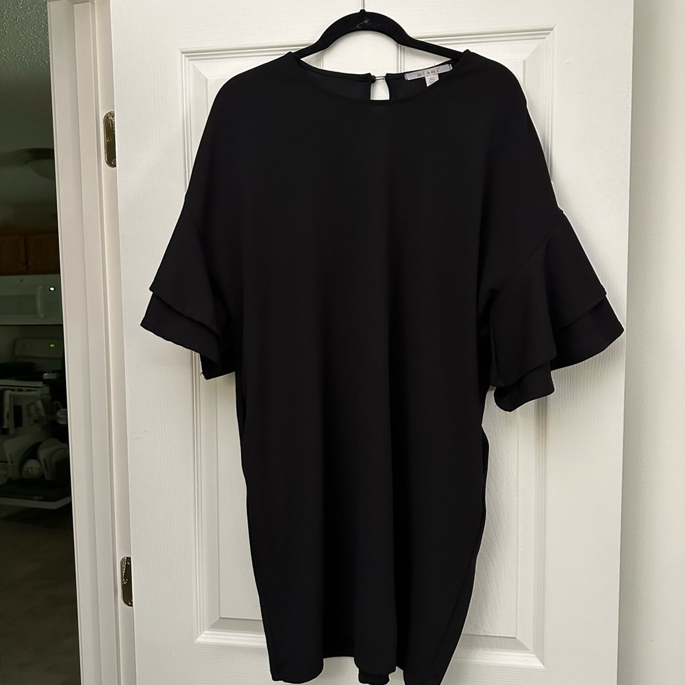 Black shirt dress with bell sleeves
